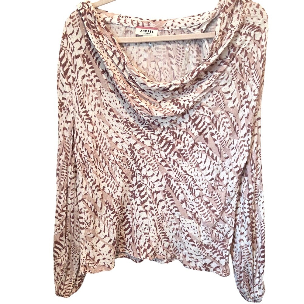 Andree by Unit Leopard Print Cowl Neck Long‎ Sleeve Blouse Top